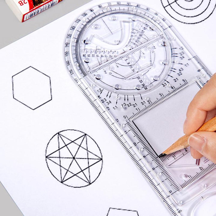 Student's geometric drawing ruler, unisex & multifunctional, for accurate drafting & design work. made with durable plastic.