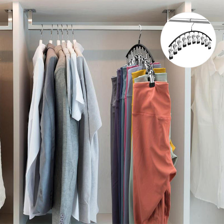 Unisex multifunctional stainless steel clothes hanger for efficient closet organization & space-saving storage.
