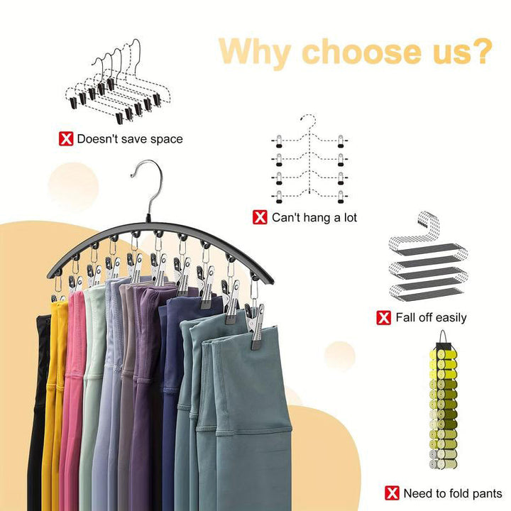 Space-saving unisex hanger made of stainless steel, designed for hanging multiple clothing items neatly.