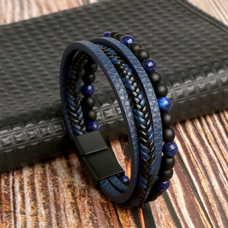 Unisex magnetic bracelet made with natural obsidian for healing and stress relief, worn view