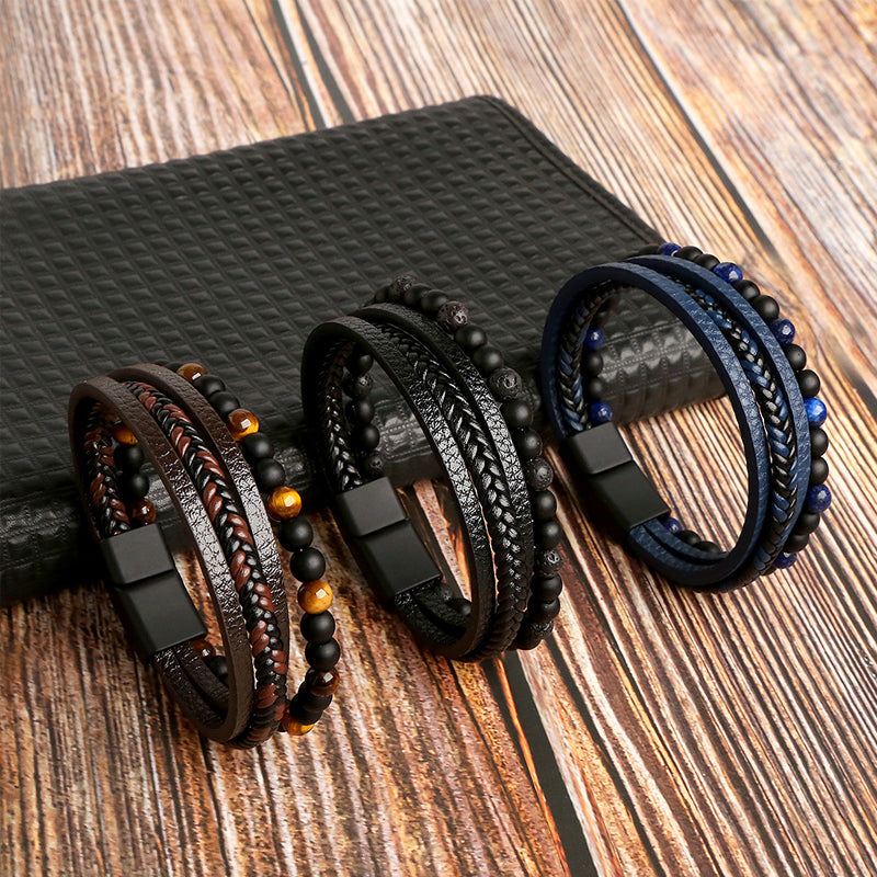 Natural obsidian healing bracelet with magnetic clasp, unisex jewelry for energy balance