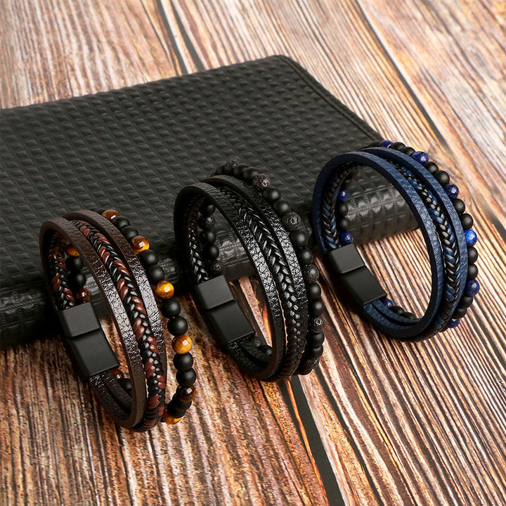 Natural obsidian healing bracelet with magnetic clasp, unisex jewelry for energy balance