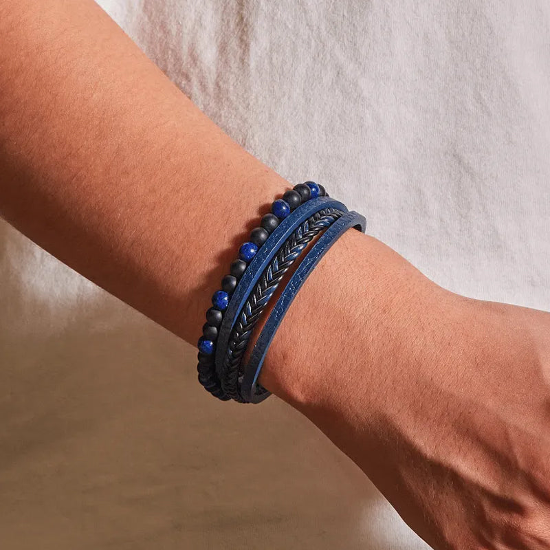 Healing obsidian magnetic bracelet, stylish jewelry for him or her, against a neutral background