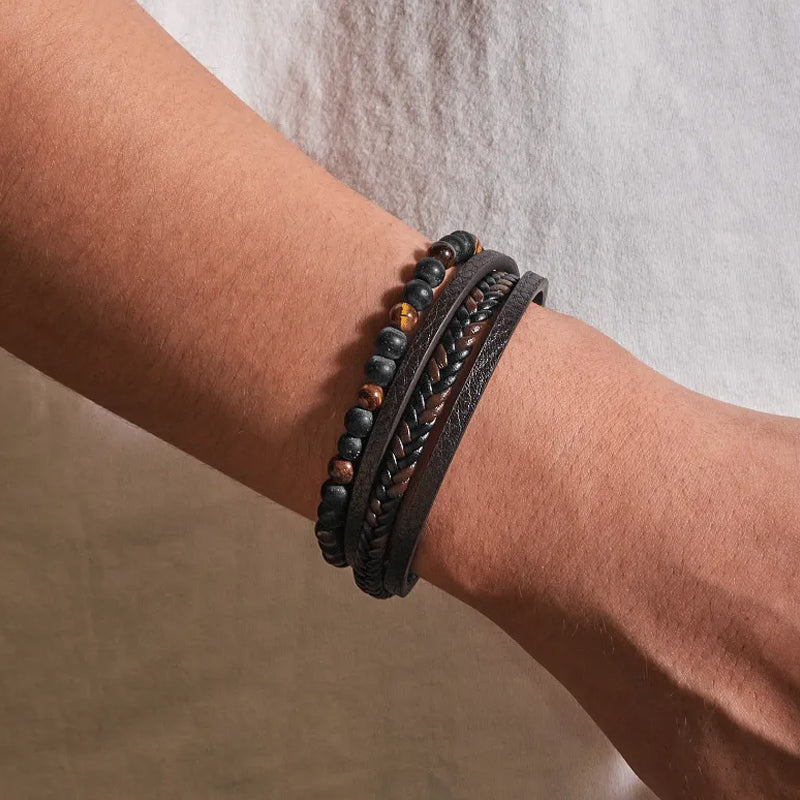 Magnetic buckle bracelet featuring natural obsidian stones, a popular meditation accessory