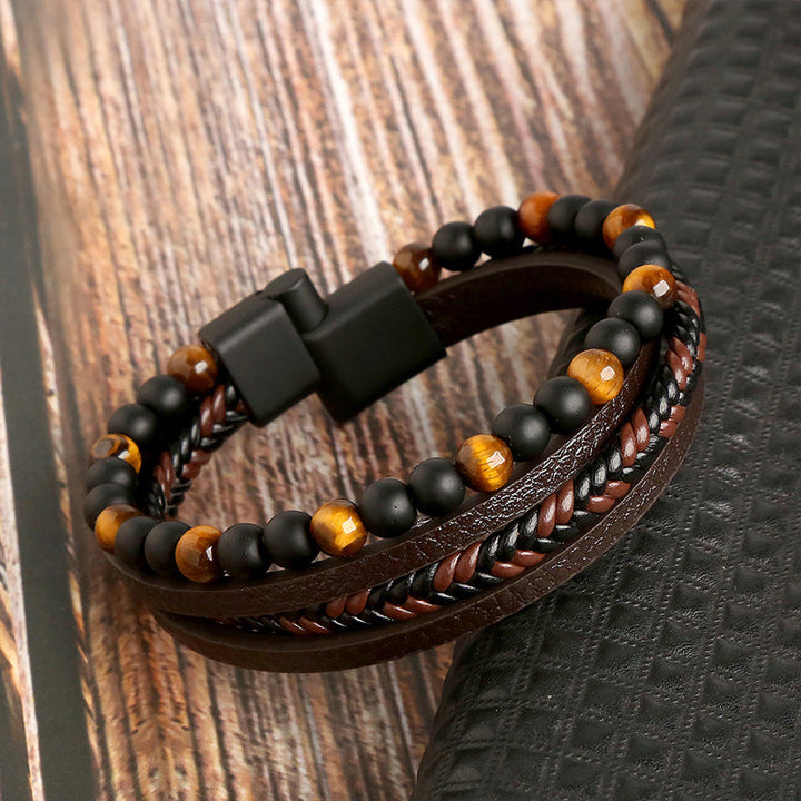 Stack of natural obsidian magnetic bracelets, unisex design for holistic well-being