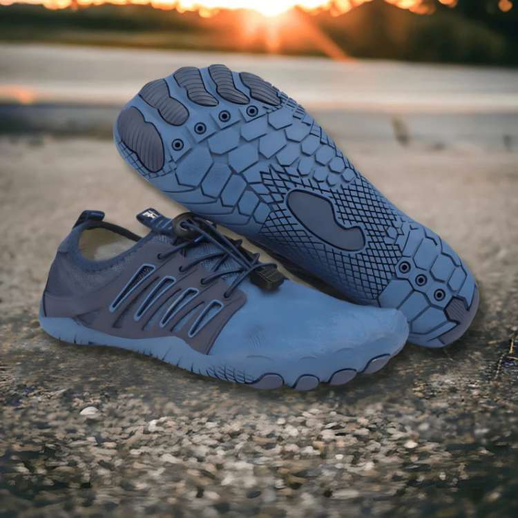Barefoot trail running shoes with non-slip grip, wide toe box, and minimalist design for natural, healthy outdoor movement.