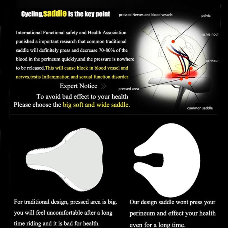 Revolutionary nose-less bicycle saddle, unisex design with thick soft padding for superior cycling comfort.