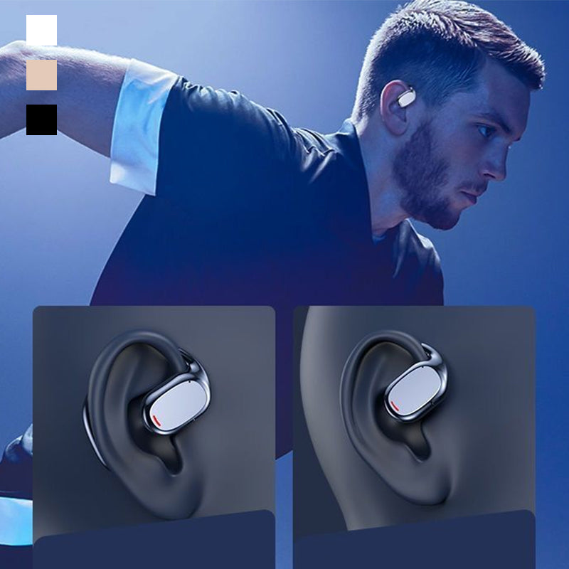 Ergonomic open ear sports headset with ear hooks, providing comfortable and secure fit for unisex users