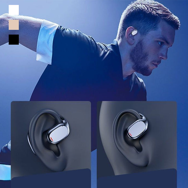 Ergonomic open ear sports headset with ear hooks, providing comfortable and secure fit for unisex users