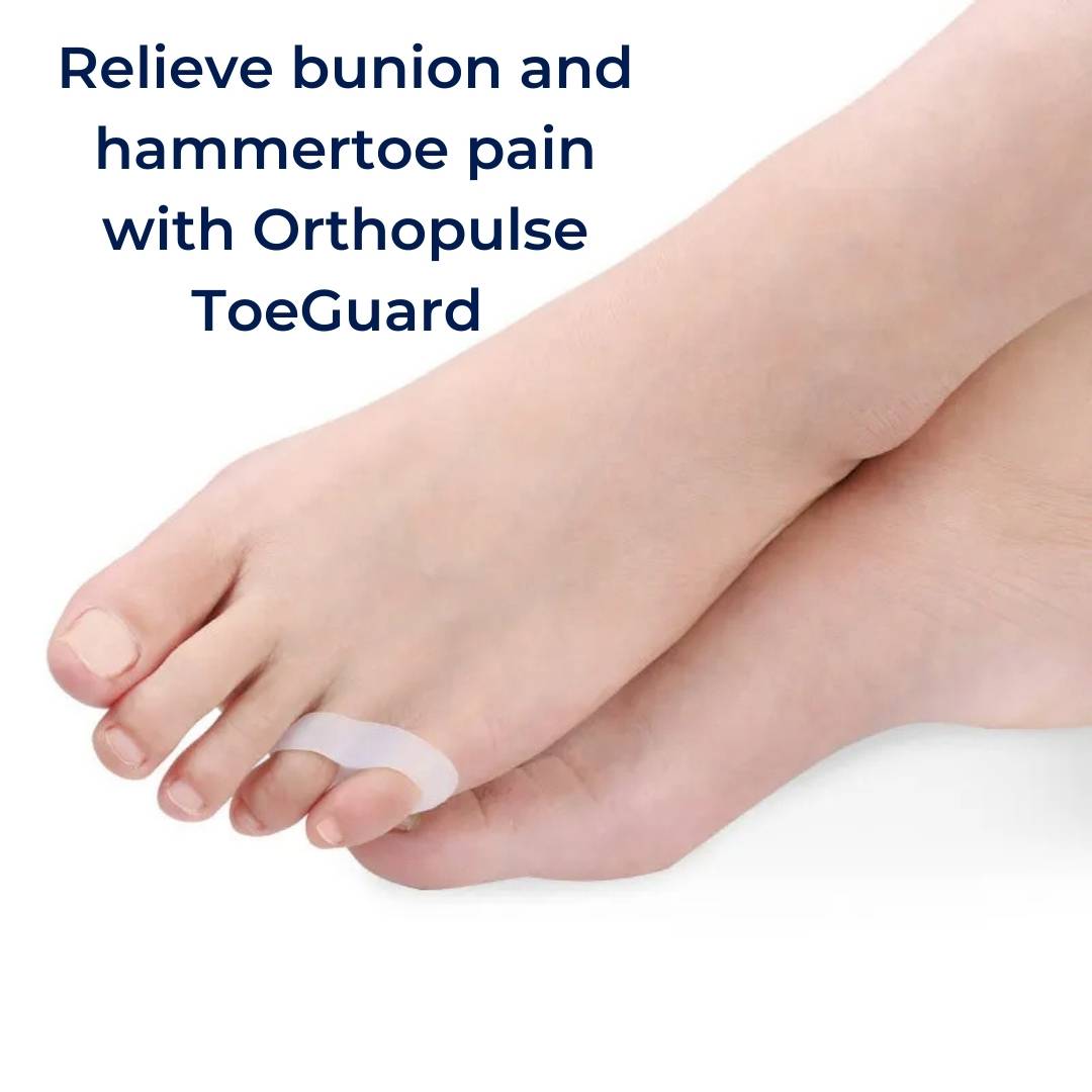 Close-up of ergonomic gel toe spacers. Designed for bunion correction, hammertoe relief, and foot care.
