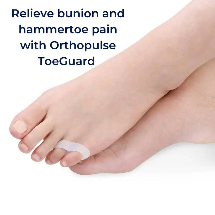 Close-up of ergonomic gel toe spacers. Designed for bunion correction, hammertoe relief, and foot care.