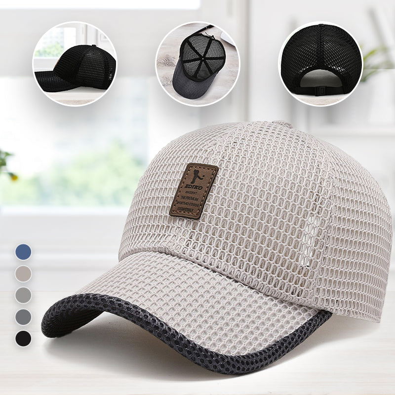 Adjustable unisex outdoor running hat, breathable mesh, providing UV protection, perfect for summer sportswear.