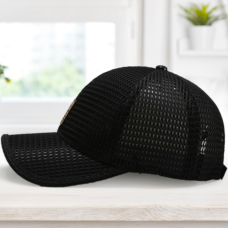 Front view of a unisex quick-dry baseball cap with mesh panels, suitable for outdoor activities and summer sports.