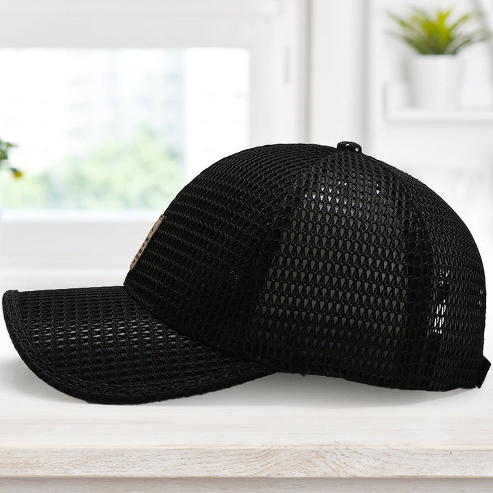 Front view of a unisex quick-dry baseball cap with mesh panels, suitable for outdoor activities and summer sports.