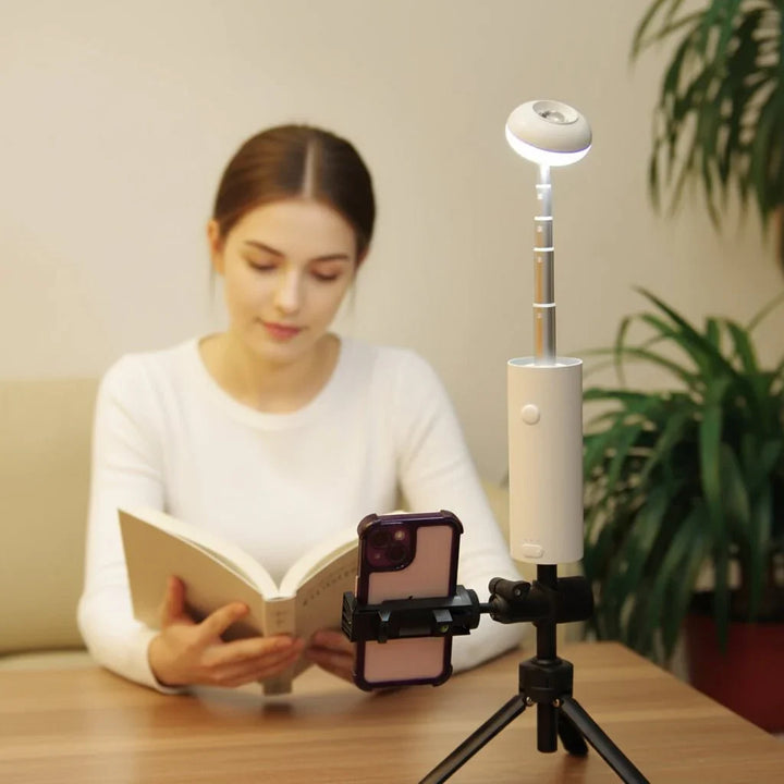 Portable emergency light with flexible lighting and magnetic base. Essential adventure gear for camping trips.