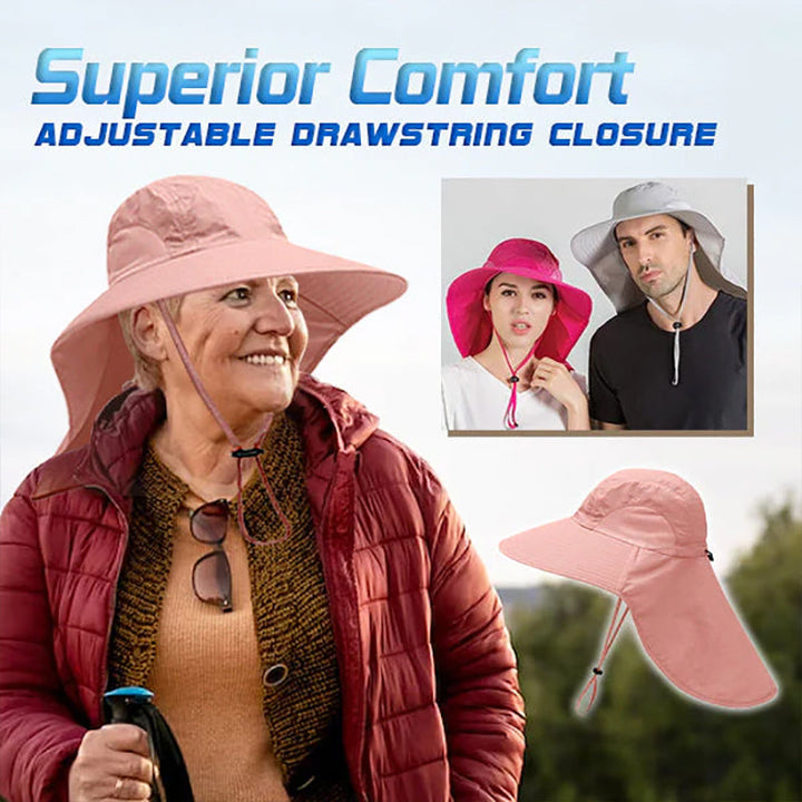 Unisex outdoor sun protection fisherman hat with neck flap, beige, for hiking & fishing