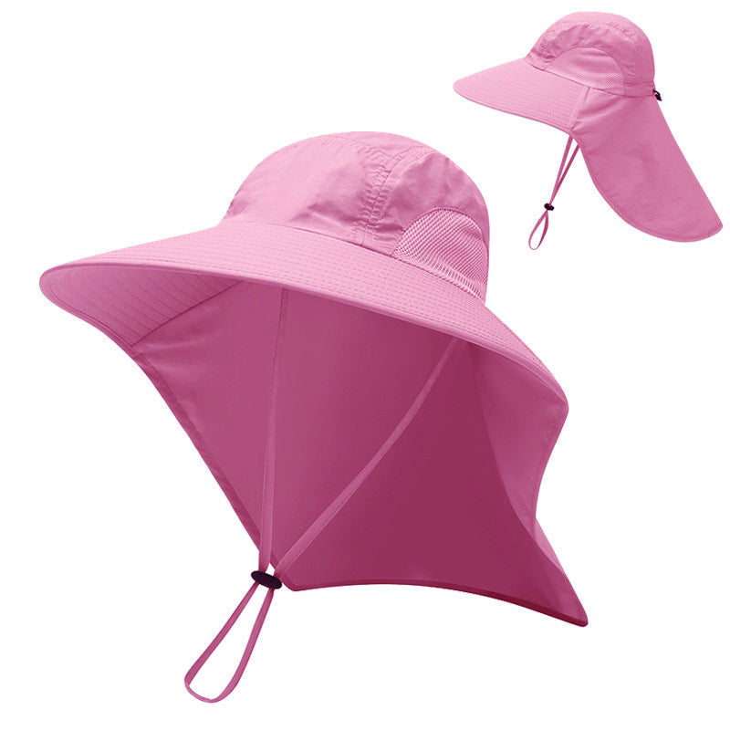 Unisex khaki outdoor hat with neck flap, offering UV protection for fishing & hiking