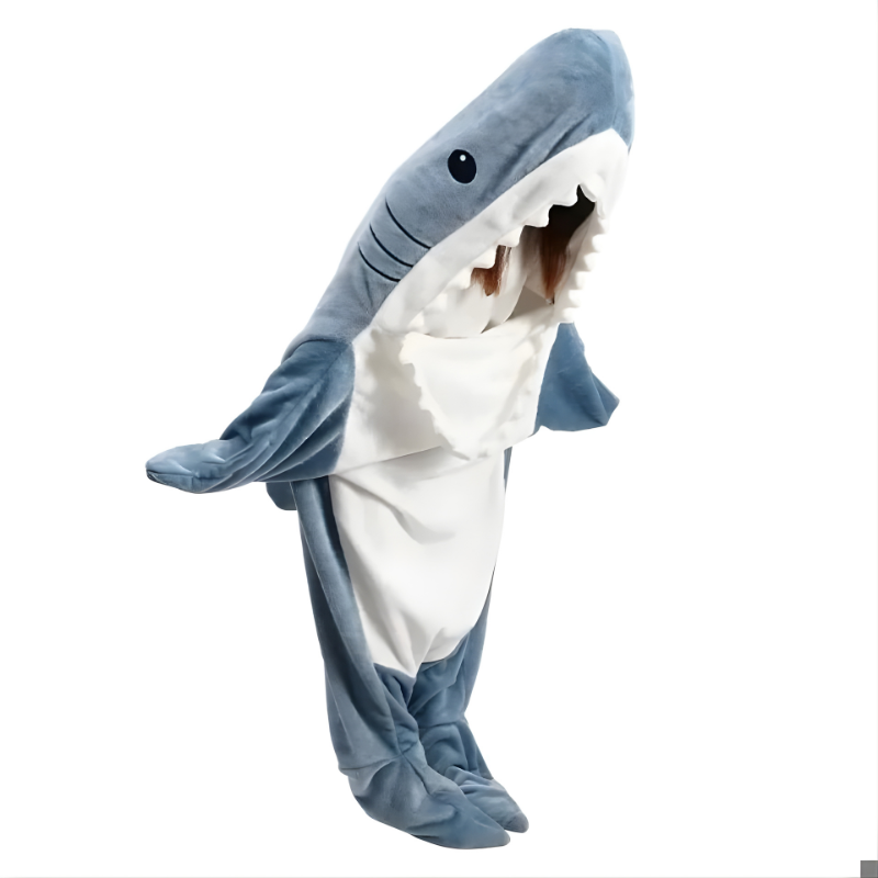 Unisex oversized cozy shark wearable blanket hoodie for adults. Soft loungewear with fun shark design.