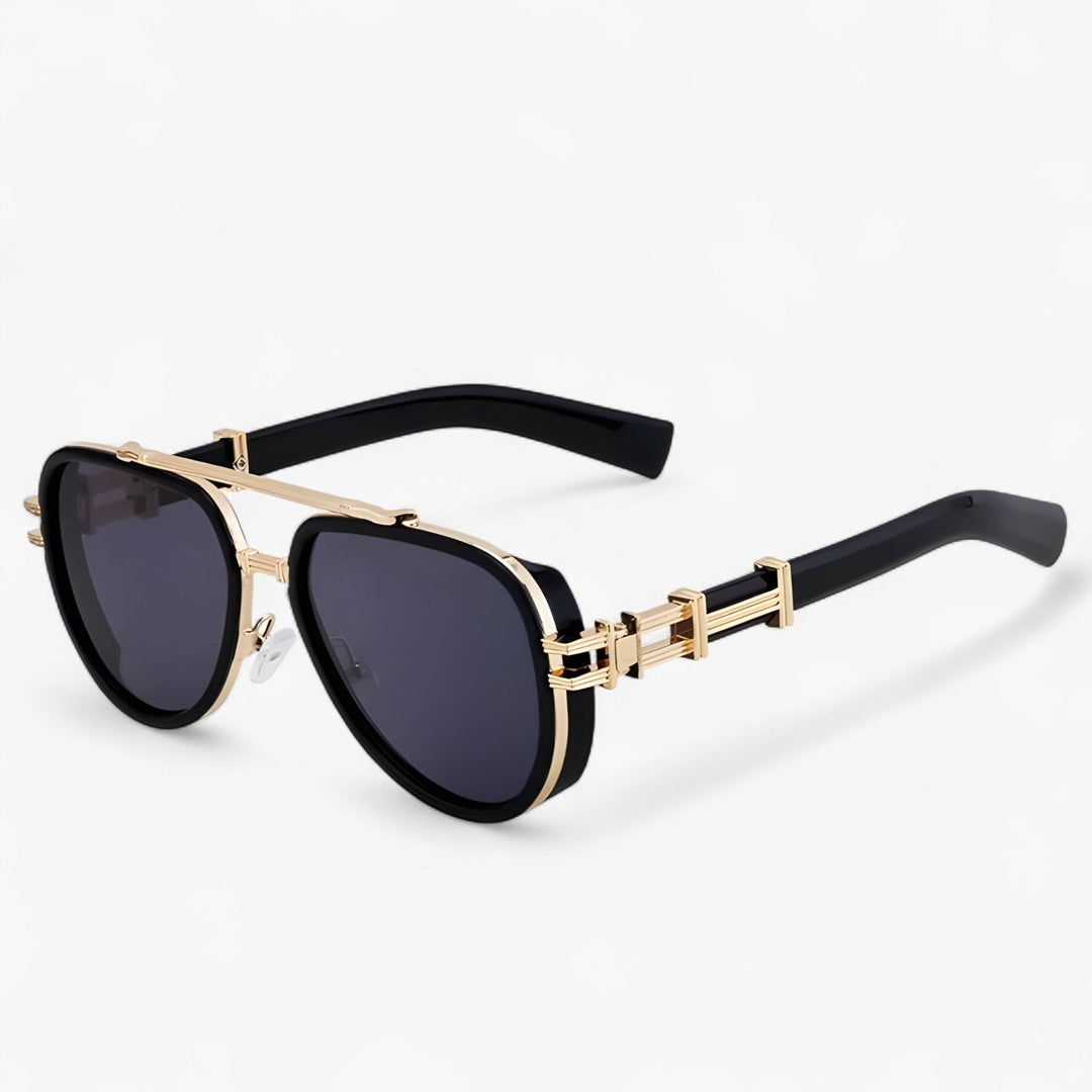 Retro steampunk polarized sunglasses, oversized round frame, UV400 eye protection.