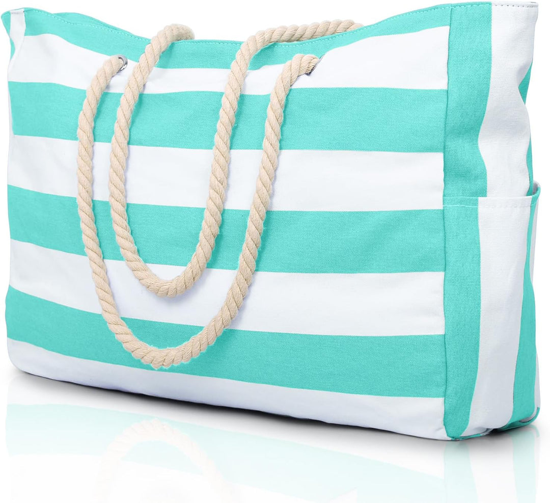 Oversized sandproof tote, your go-to bag for a relaxing day by the water.