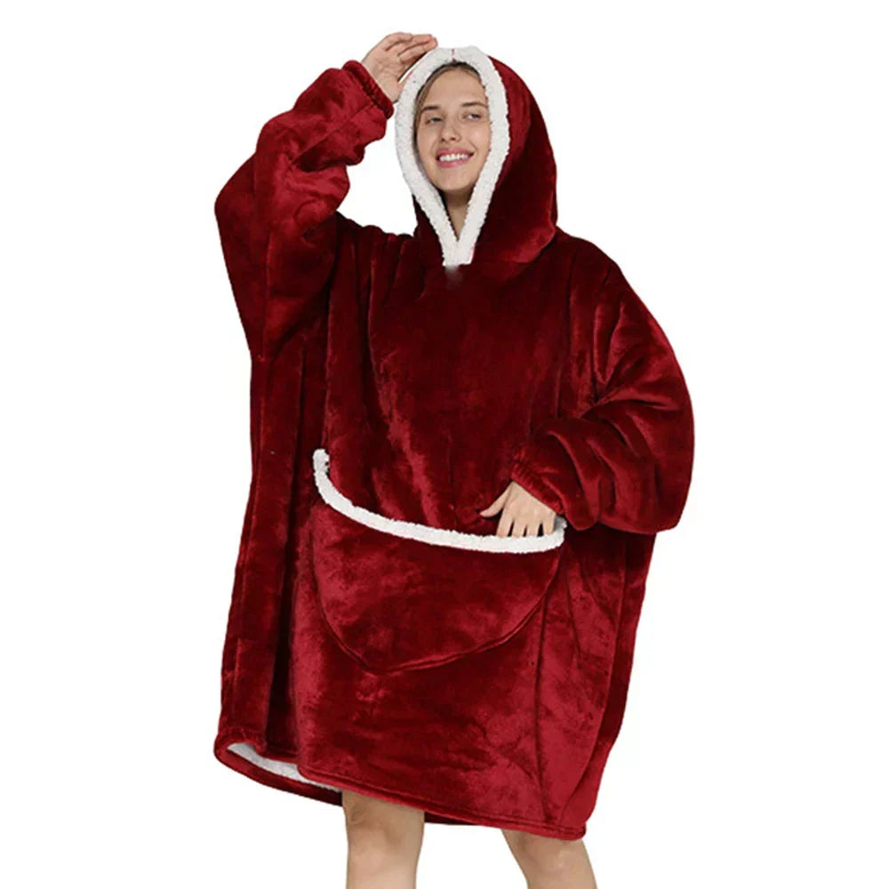 Unisex oversized fleece blanket hoodie, ideal loungewear for home comfort & snuggling.