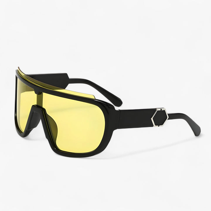 Sleek monoblock unisex oversized wraparound sunglasses. Provides reliable UV400 eye protection & modern style.