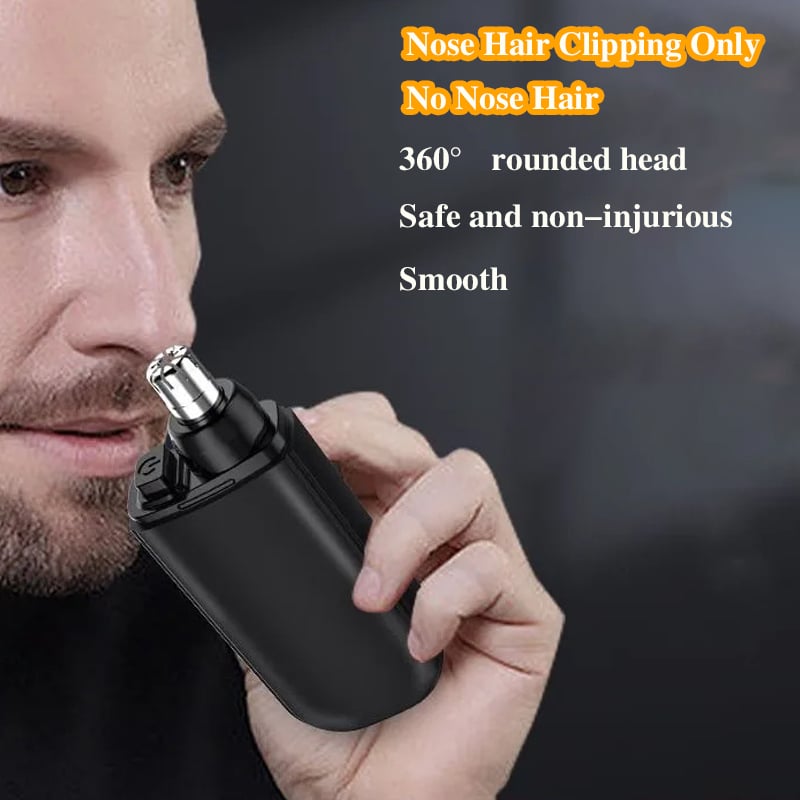 Men's grooming essential: painless nose & ear hair clipper, black with silver accents