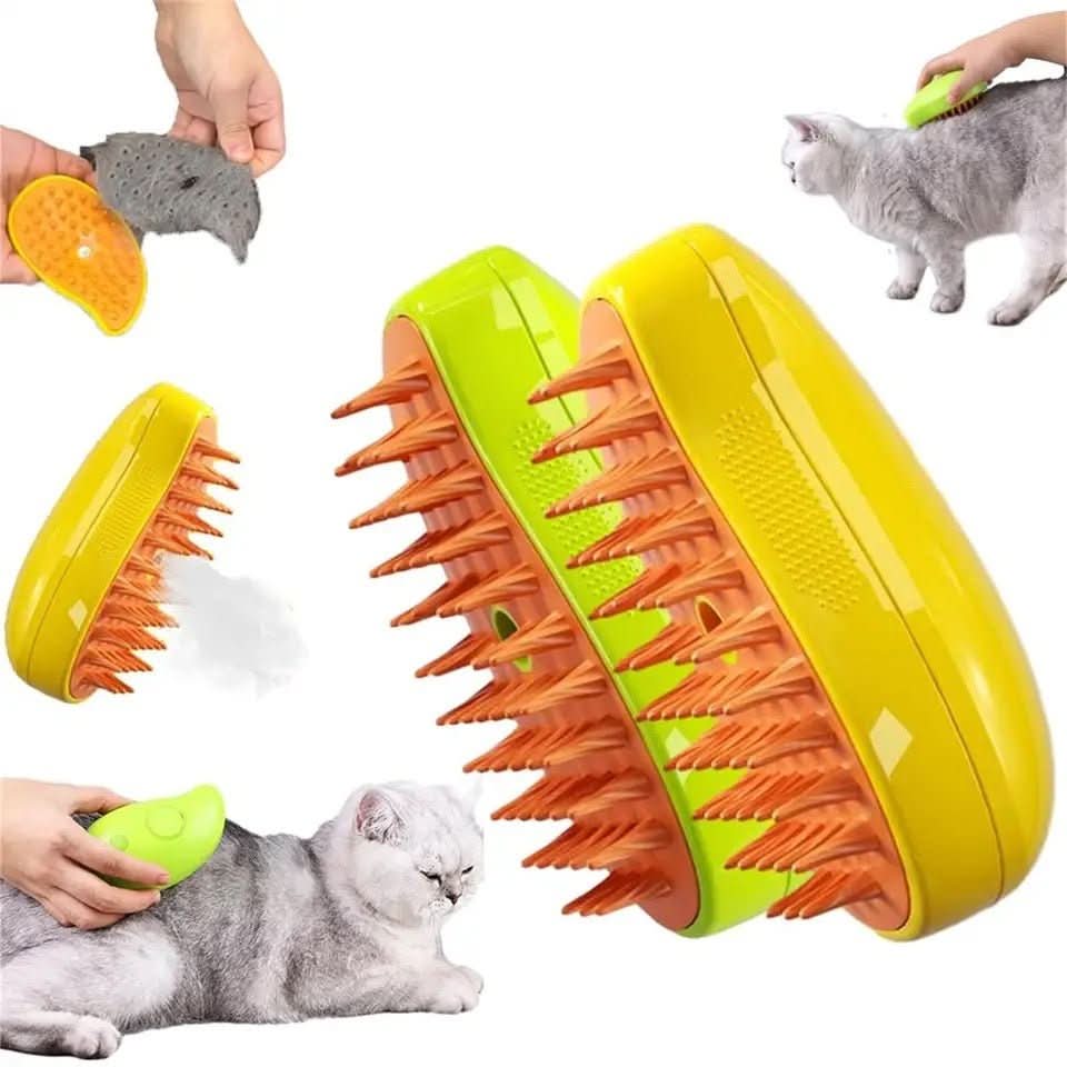 Unisex pet steam brush for gentle dog & cat grooming, effective hair removal & deshedding for a shiny coat.
