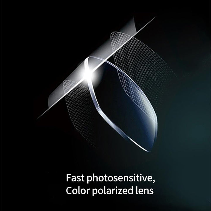 Pair of unisex photochromic polarized anti-glare sunglasses, ideal eyewear for bright conditions.