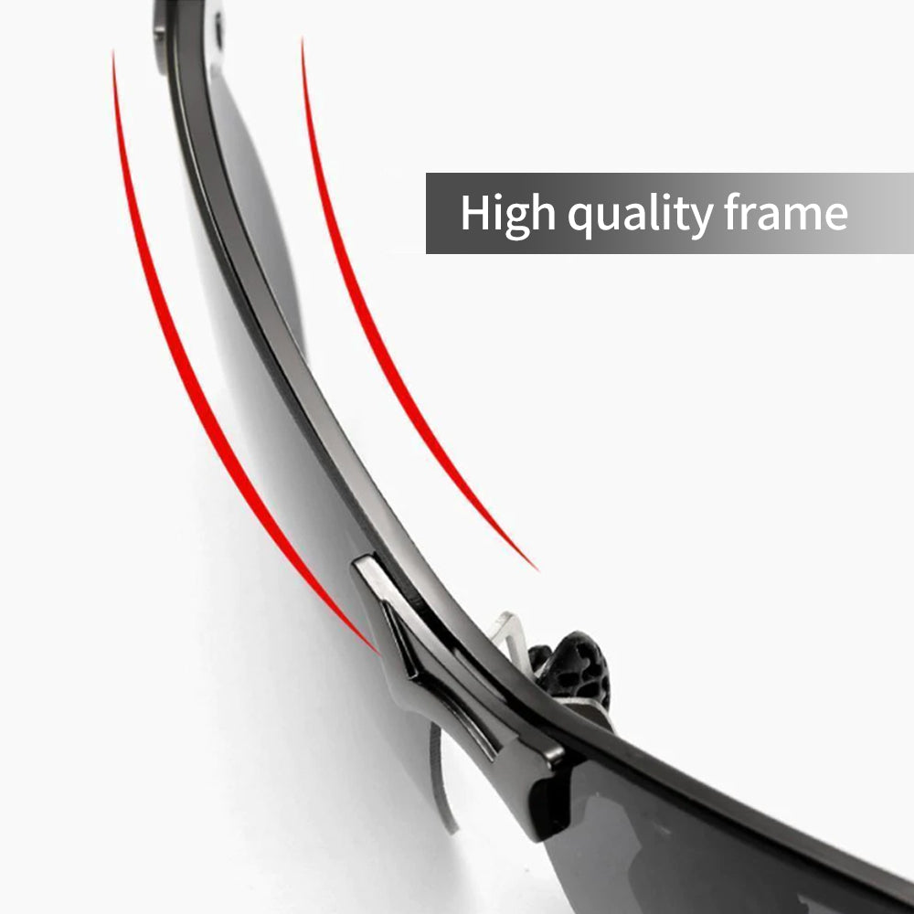 Modern unisex photochromic polarized anti-glare sunglasses with full UV protection eyewear.