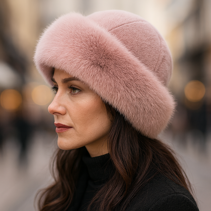 Stylish white plush faux fur winter hat, a warm and cozy unisex headwear option