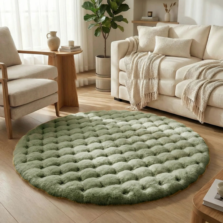 Statement plush round rug with wave texture, bringing warmth and contemporary style to your home.