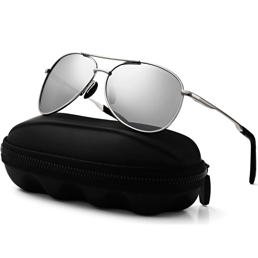 Unisex polarized aviator sunglasses for superior glare reduction & UV protection.