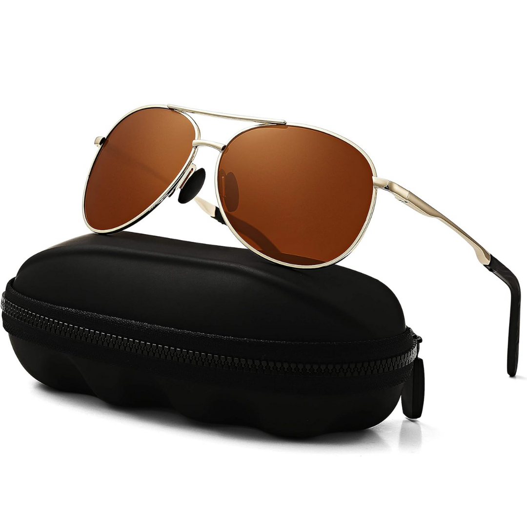 Trendy aviator eyewear, protecting eyes from sun & glare during driving.