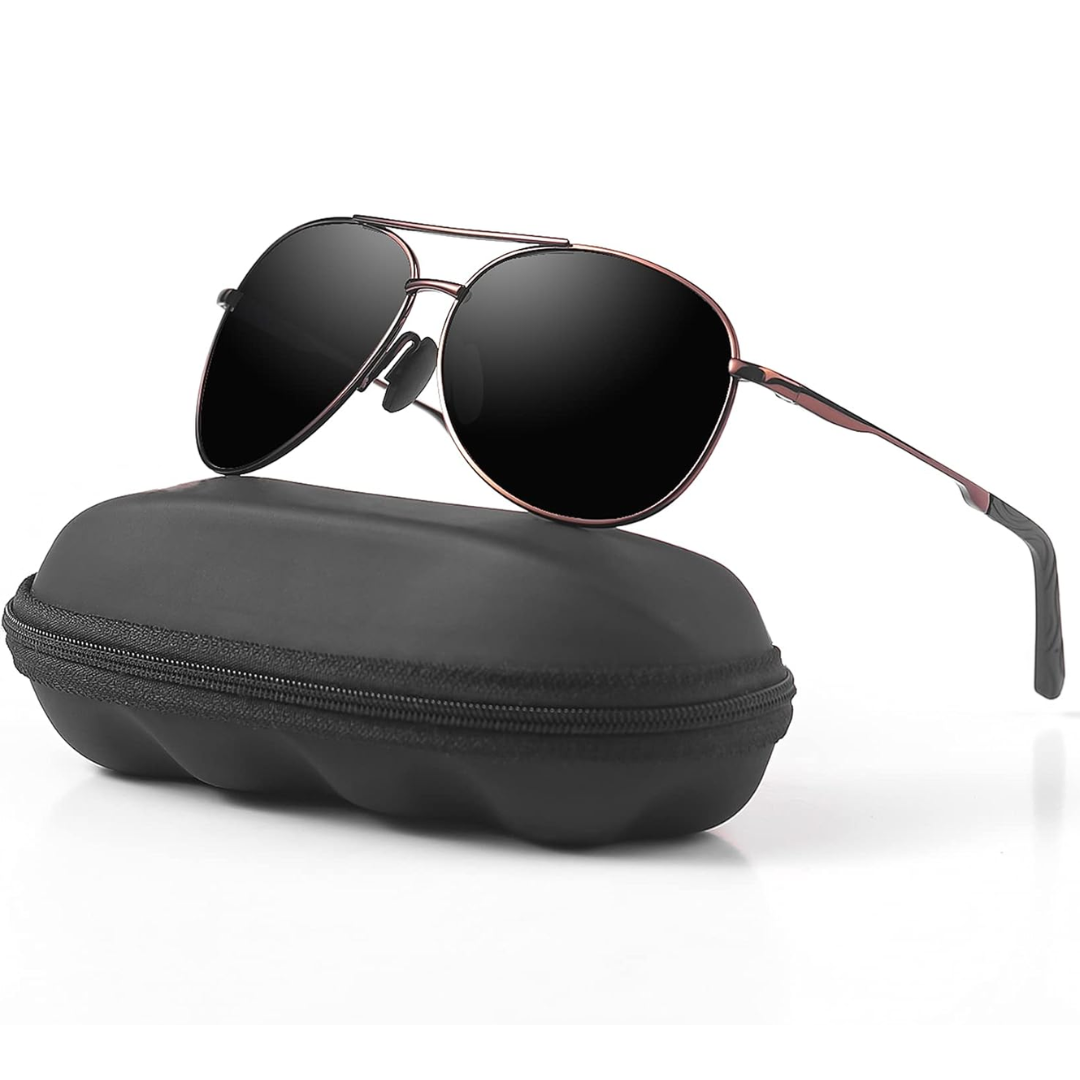 Classic black polarized aviator sunglasses, a timeless look for men & women.