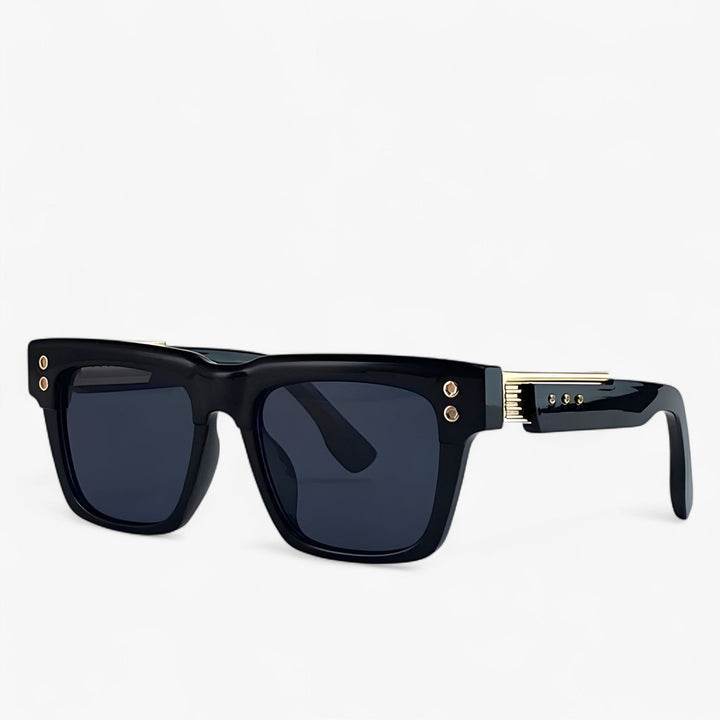 Side view of retro steampunk sunglasses, polarized lenses, unisex fashion eyewear.