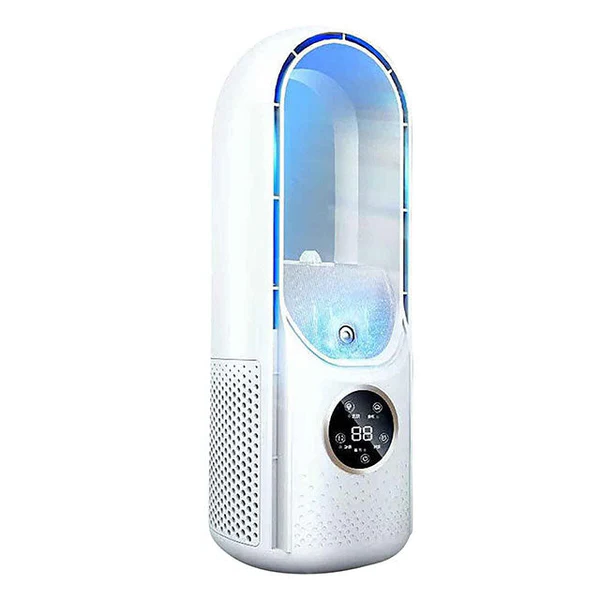 Unisex portable bladeless personal air conditioner, perfect for office desks or home cooling.