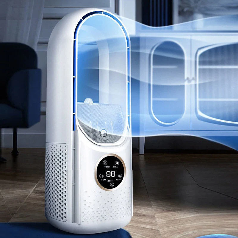 Portable bladeless personal cooler, a quiet USB fan for efficient bedroom and desk cooling.