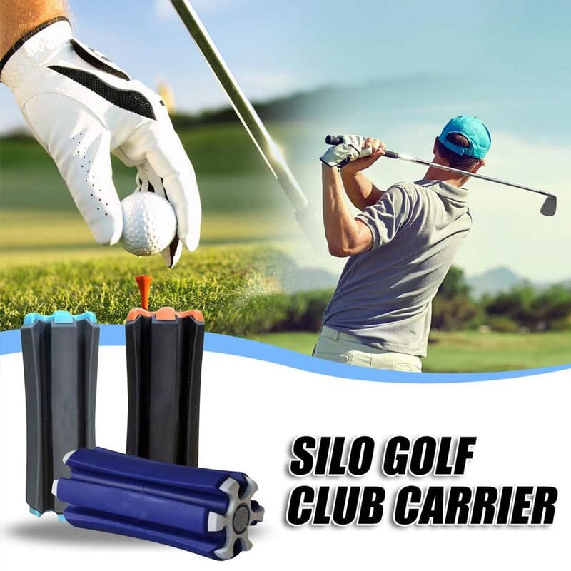 Unisex portable golf club carrier & retainer, black with adjustable strap, holds multiple golf clubs