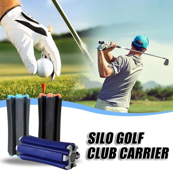 Unisex portable golf club carrier & retainer, black with adjustable strap, holds multiple golf clubs