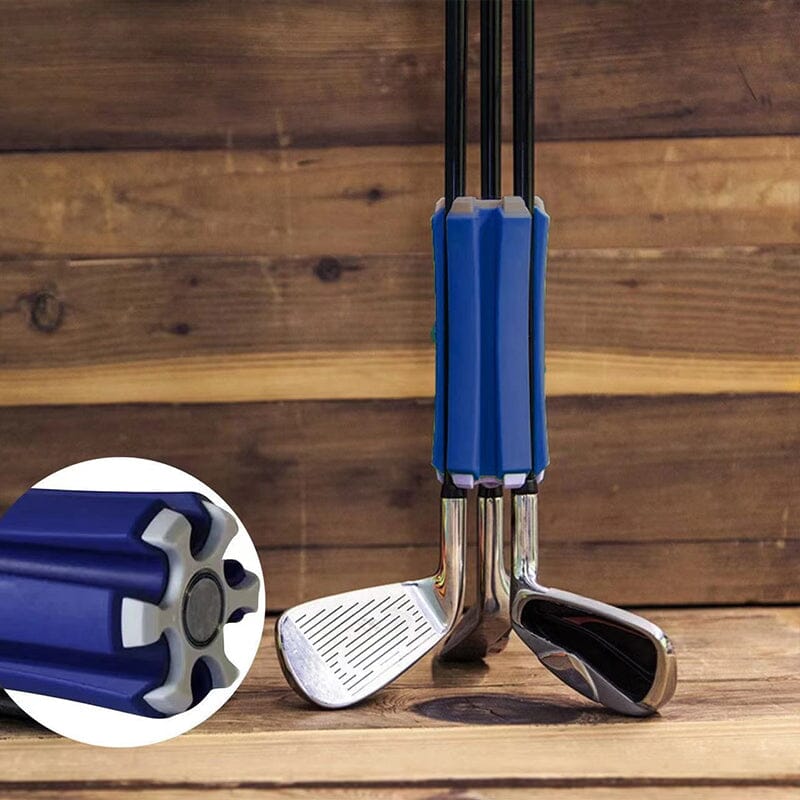 Portable golf club carrier with golf balls and tees in its accessory pocket, essential golf accessory