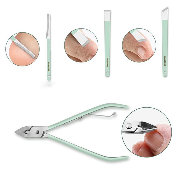 Stainless steel ear pick and acne tool included in the versatile unisex grooming kit