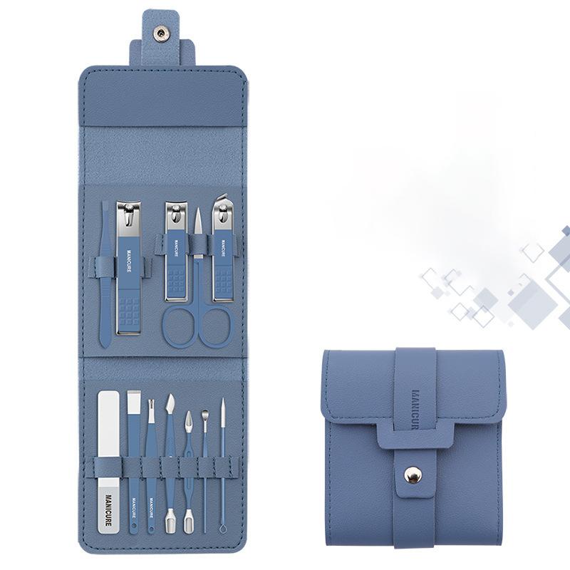 Elegant black case holding a complete unisex manicure and pedicure travel set