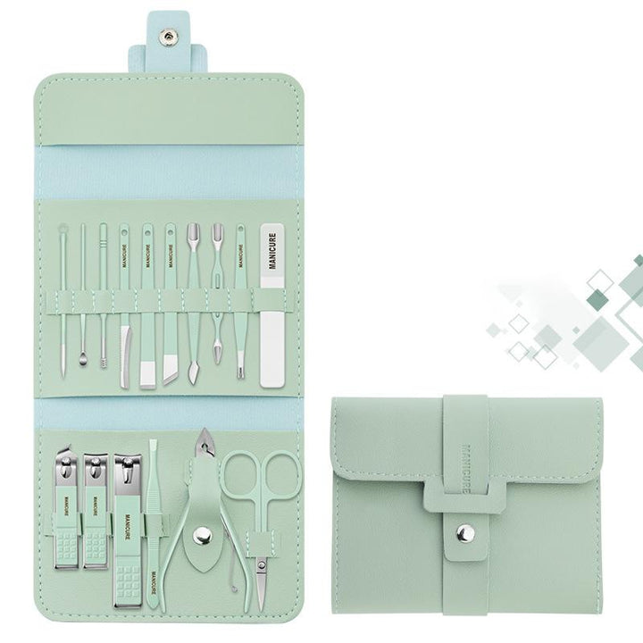 Detailed view of the cuticle pushers and nail files from the portable grooming kit, stainless steel