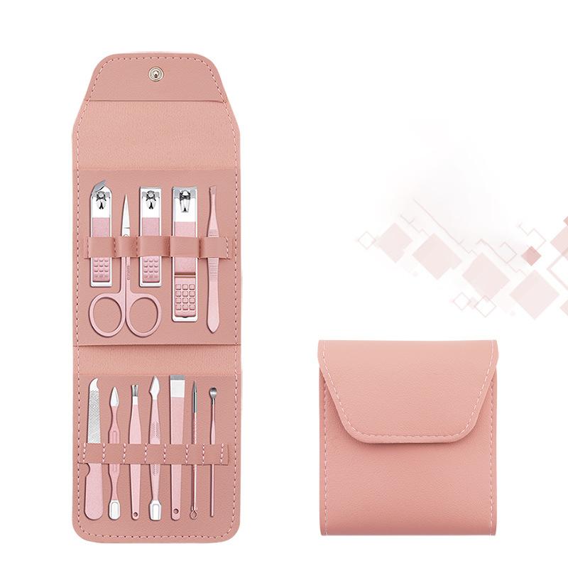 Unisex manicure pedicure set open, showcasing a variety of high-quality stainless steel beauty tools