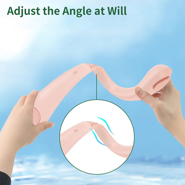 Detailed view of the air vents on a portable neck fan, providing efficient and quiet cooling.