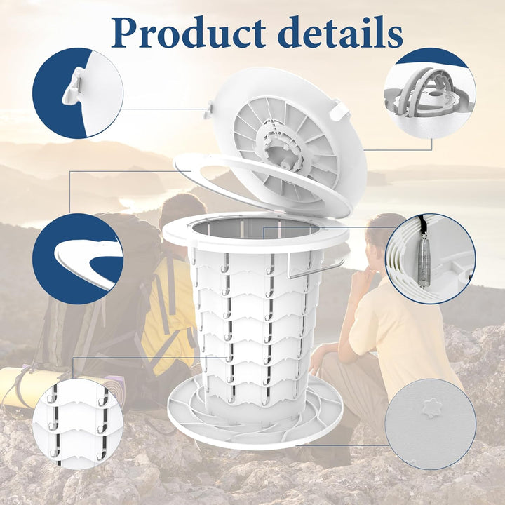 Road trip essential: foldable portable toilet with adjustable height for comfort.