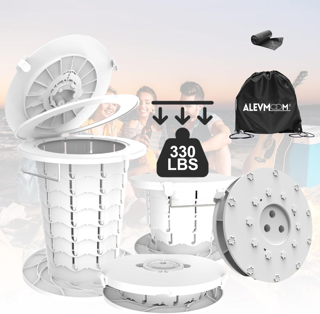 Emergency kit portable toilet, adjustable height & compact for outdoor hygiene.
