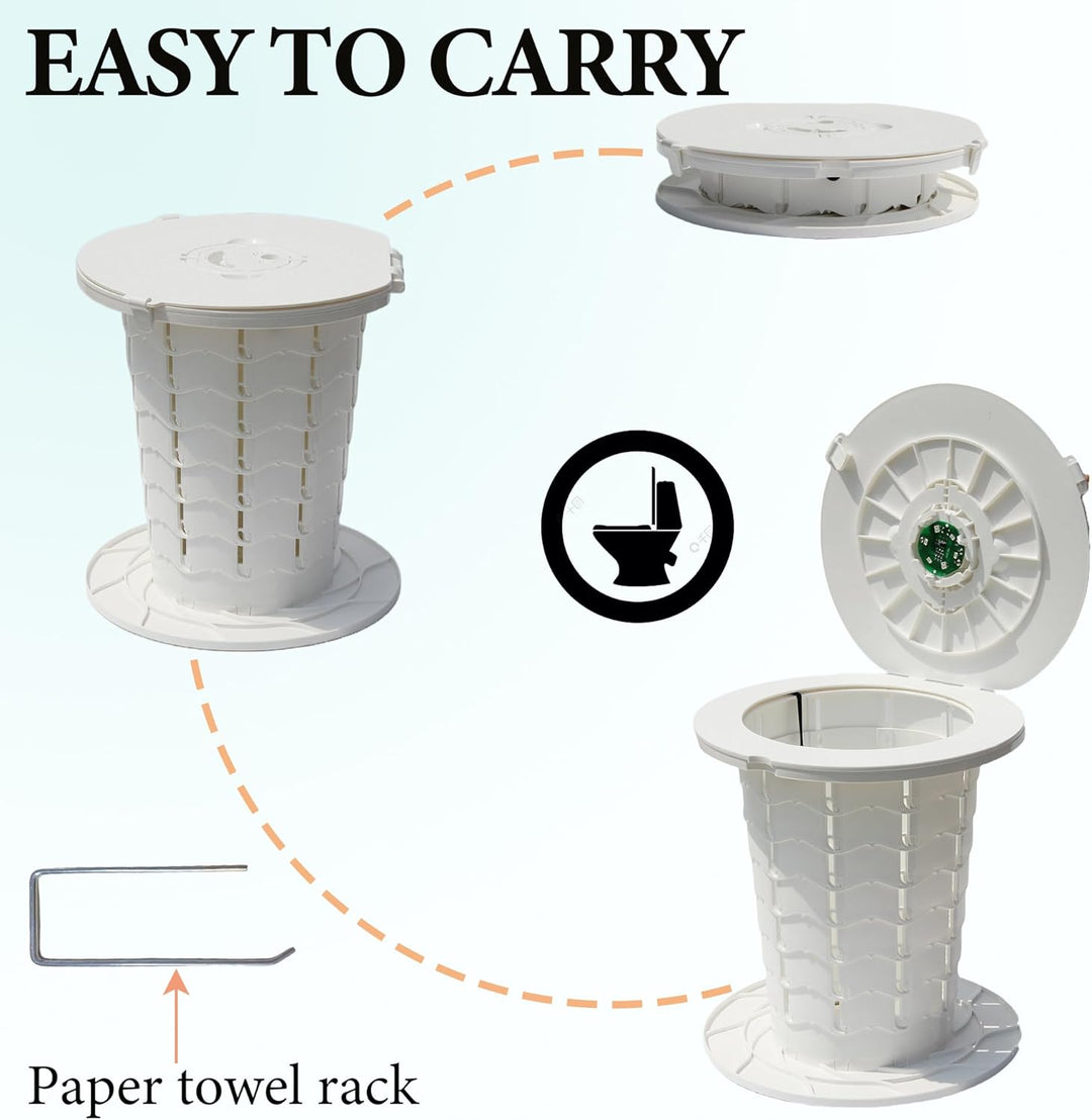 Hiking portable toilet, foldable design with adjustable height for convenience.