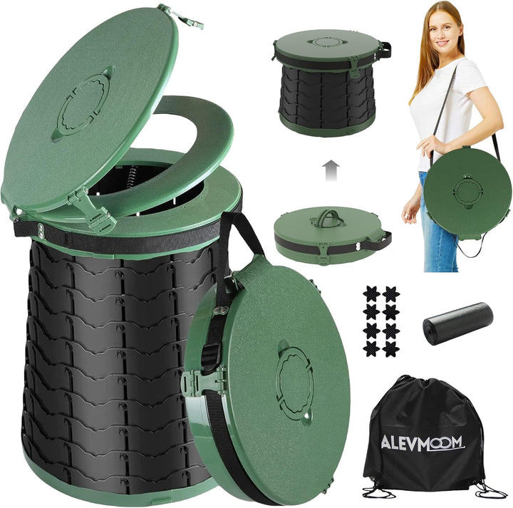 Durable portable commode, unisex with adjustable height for camping adventures.